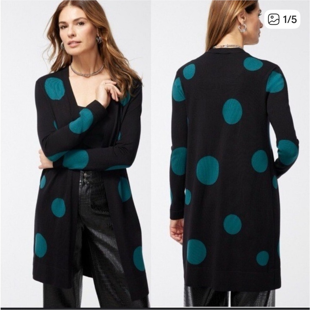 Chico’s Women’s Black and White Polkadot Cardigan - Picture 2 of 6